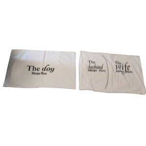 Humorous Funny Queen Pillowcase Set White with Black Text Dog, Husband, and Wife